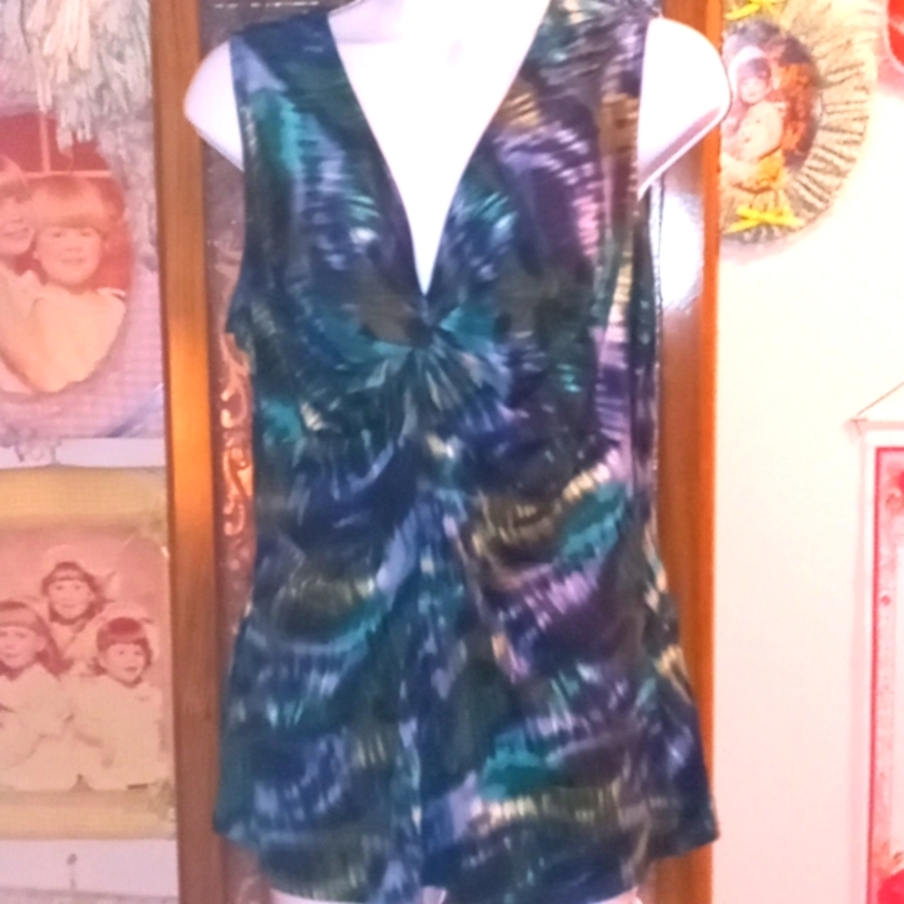 Super Soft, Silky & Stretchy Multi-colored Tie Dye Top with Bust Ruching by Lily